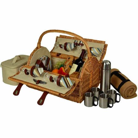 PICNIC AT ASCOT Yorkshire Picnic Basket for 4 with Blanket & Coffee-Wicker-SC Stripe 710BC-SC